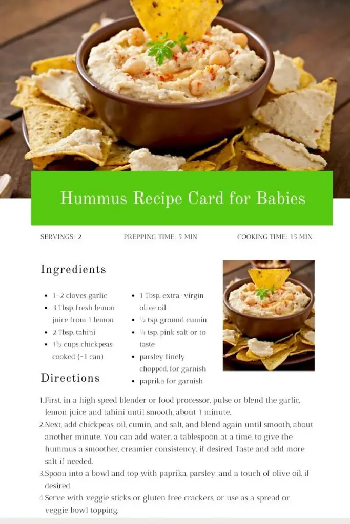 Hummus Recipe Card for Babies